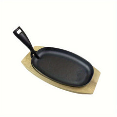 Cast Iron Grill Pan with Wooden Tray by Snagg A Pan