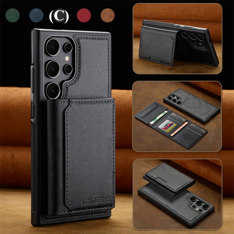 2 in 1 Luxury Magnetic Wallet Case – Samsung Galaxy S22 Series - C - Black / Plus - Phone Cases & Covers