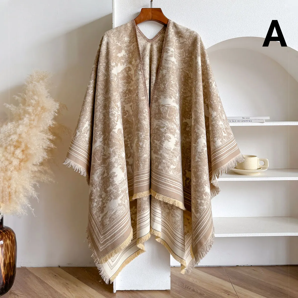 Luxury Double Sided Animal Print Poncho For Women - A - Khaki - Others In Fashion