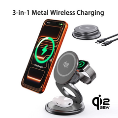 Qi2.2 25W Metal Wireless Charging Stand | 360° Rotation Portable Fast Charger iPhone Watch AirPods