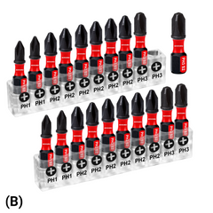 1" Impact Magnetic Phillips Screwdriver Bit Set – #1/#2/#3 PH Bits with 3-Inch Bit Holder