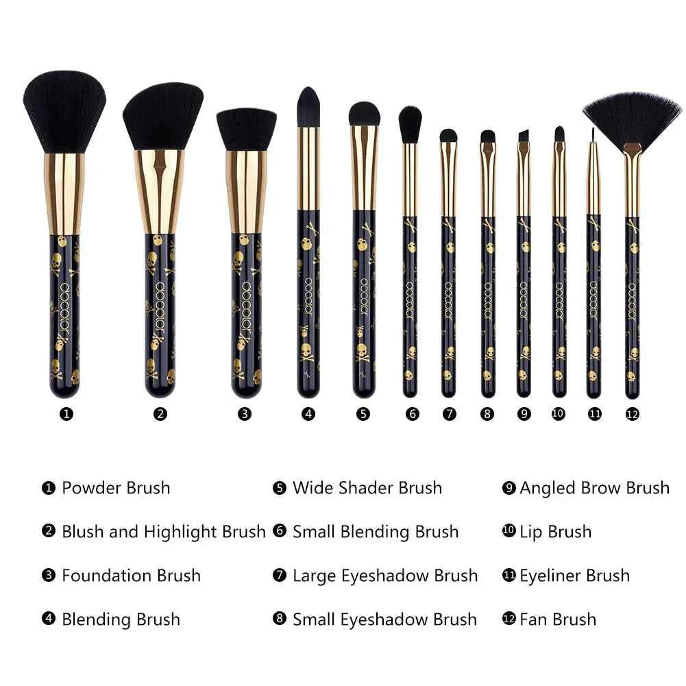 10 Pieces Professional Gothic Skull Makeup Brush Set – Premium Vegan Synthetic Bristles