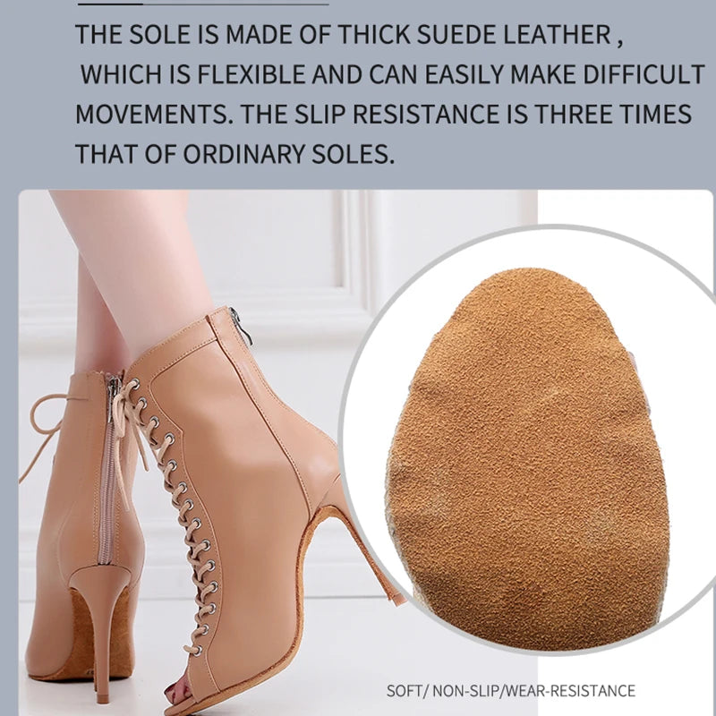 Women’s Beige & Black Latin Dance Booties by Snagg A Shoes