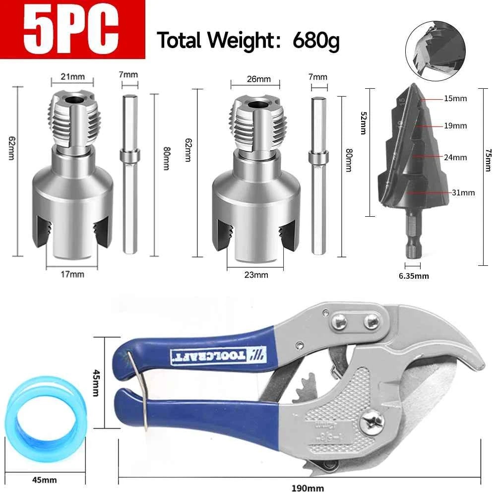 Professional Hex Shank Pipe Threading Tool | Internal & External Die Set for 1/2", 3/4" & 1" Pipes