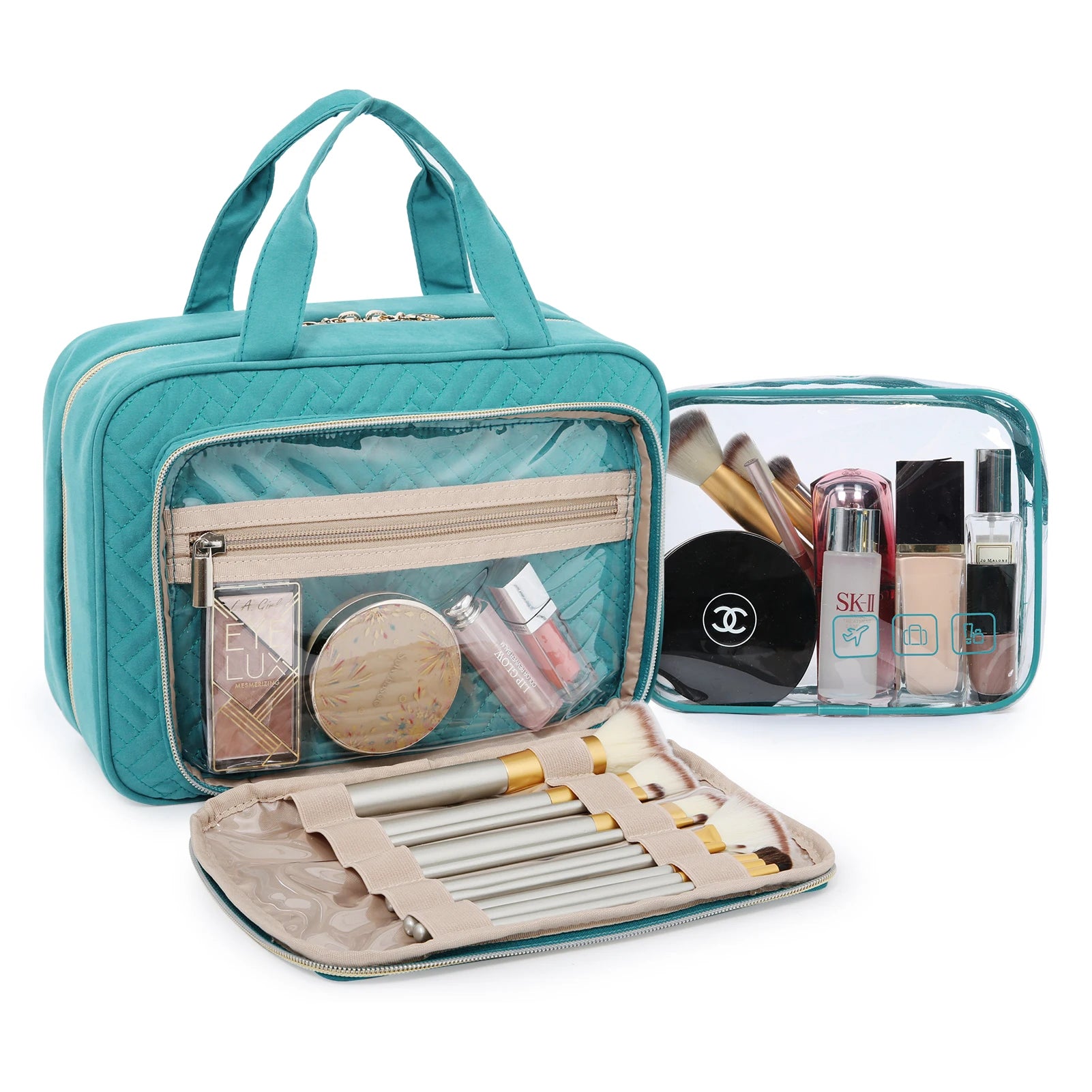 Women's Large Waterproof Cosmetic Bag – Travel Makeup Pouch Organiser with 360° Swivel Hook