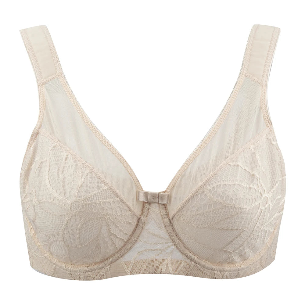 Plus Size Floral Lace Minimizer Bra | Underwire Full Coverage Push-Up Support Breathable