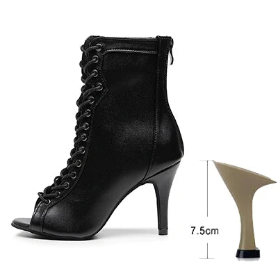 Women’s Beige & Black Latin Dance Booties by Snagg A Shoes