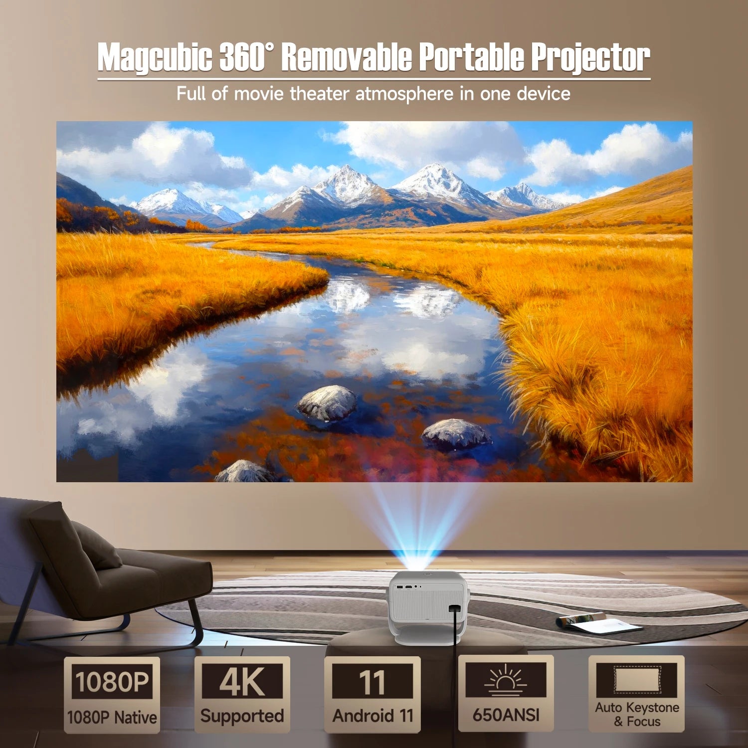 Smart Projector L018 – Native 1080P with 4K Support by Snagg A Projector