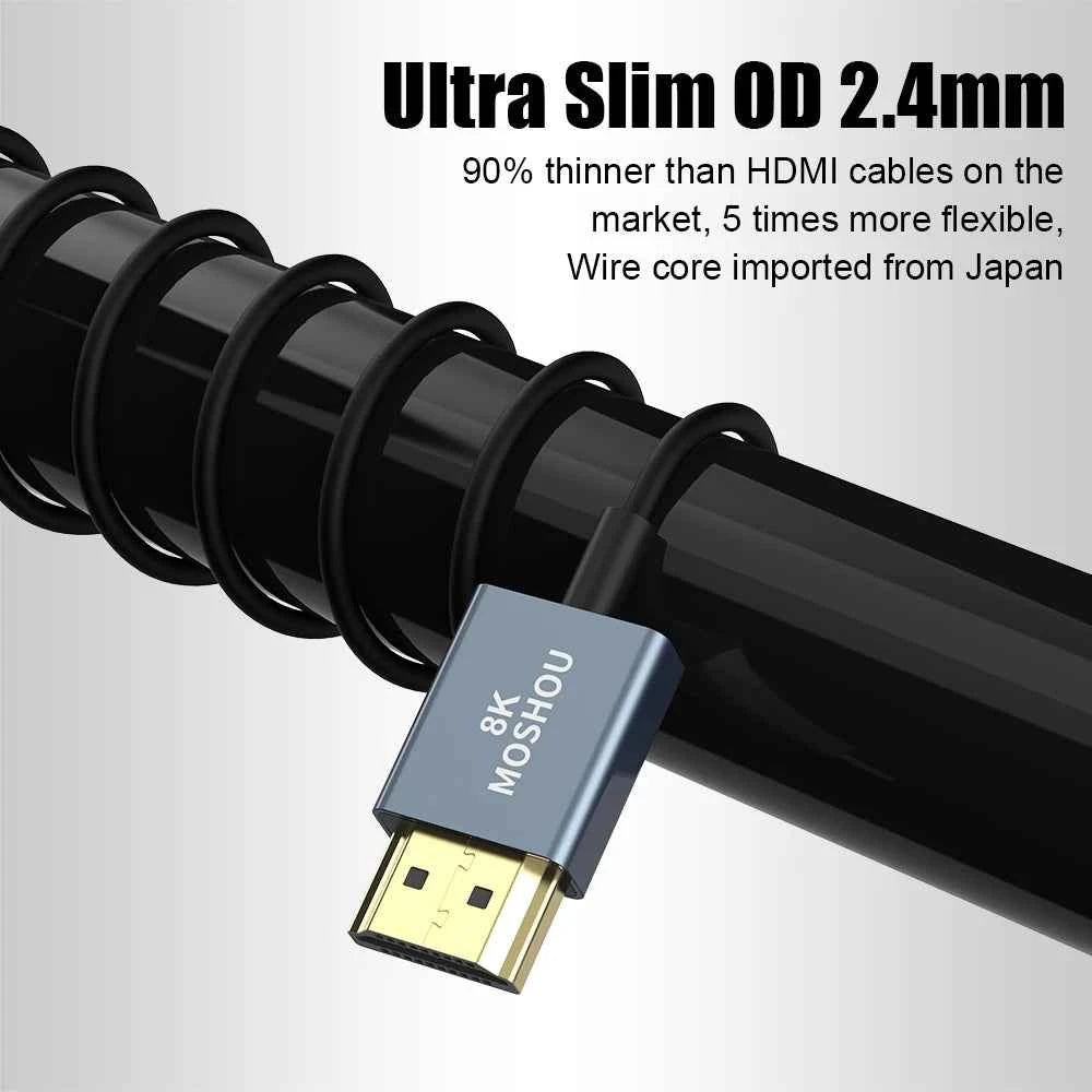 Ultra Thin 90-Degree HDMI 2.1 Cable 8K@60Hz / 4K@120Hz – Flexible Slim 2.4mm Cord for TV, HDTV & PS5