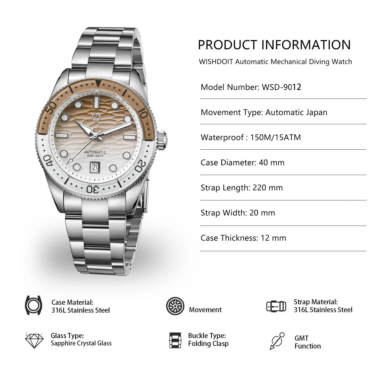 Ocean Blue Automatic Diver’s Watch – Sapphire Glass | 150M Water Resistance - Men’s Watches