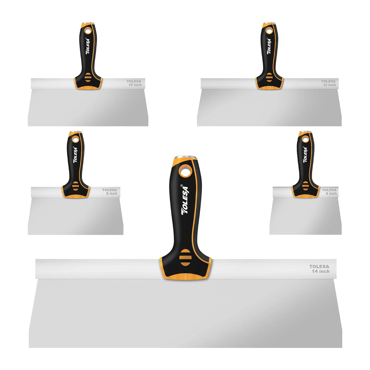 5PCS Stainless Steel Drywall Taping Knife Set 6–14” – Flexible 0.5mm Blades for Wall Repair, Patching & Finishing