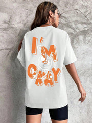 "I'm Okay" Cute Bunny Graphic Tee, Soft Oversized Streetwear T-Shirt