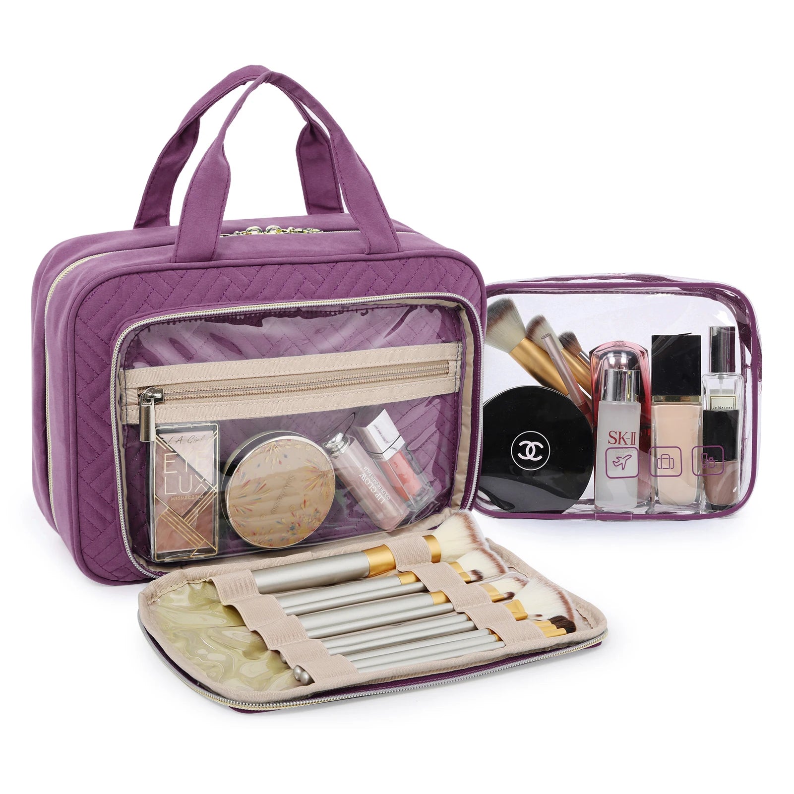 Women's Large Waterproof Cosmetic Bag – Travel Makeup Pouch Organiser with 360° Swivel Hook
