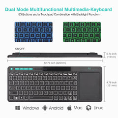RT518S Dual Mode Wireless Keyboard - Bluetooth & 2.4GHz with Multi-Touch Trackpad