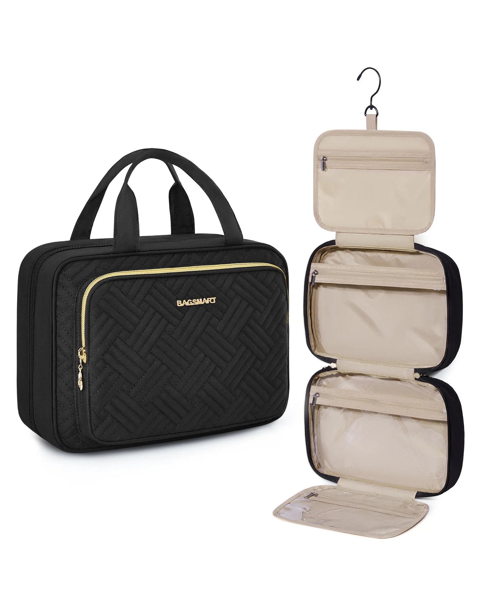 Women's Large Waterproof Cosmetic Bag – Travel Makeup Pouch Organiser with 360° Swivel Hook