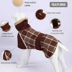 Reflective Windproof Dog Jacket – Thick Checked Winter Coat for Small to Large Dogs (Up to 3XL)