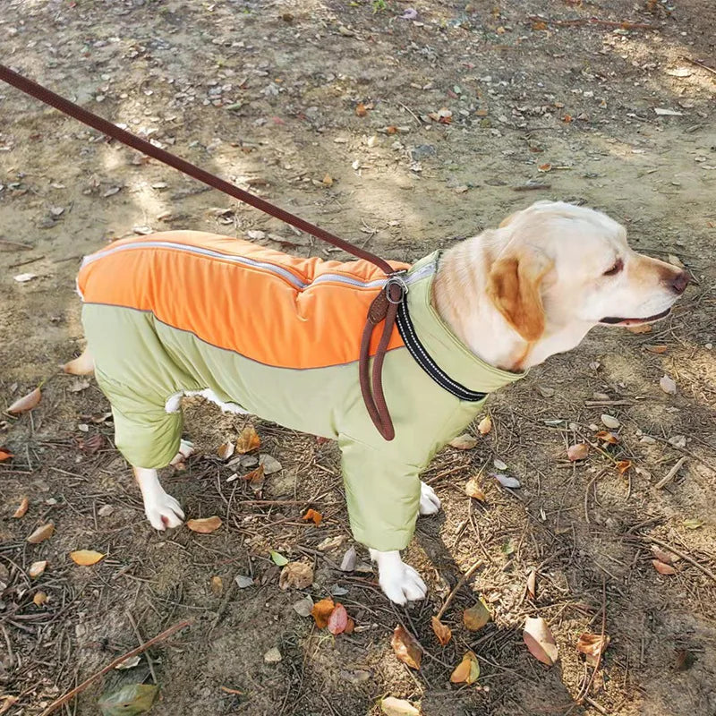Fleece-Lined Waterproof Dog Overalls for Large Dogs – Reflective Winter Coat for Bulldogs & Labradors