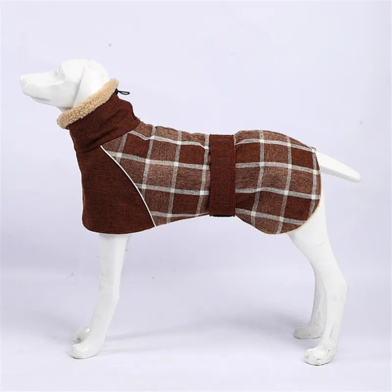 Reflective Windproof Dog Jacket – Thick Checked Winter Coat for Small to Large Dogs (Up to 3XL)