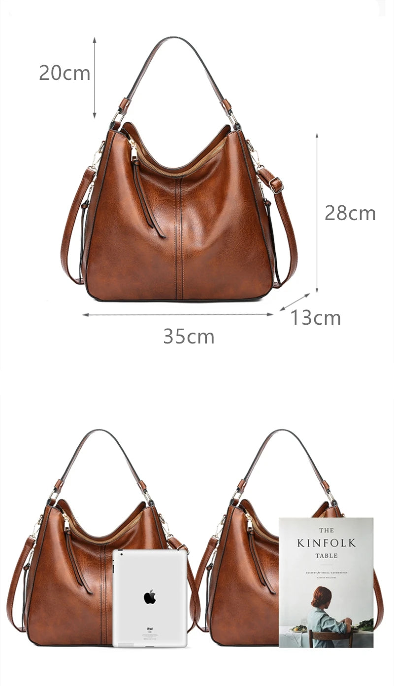 Faux Leather Large Vintage Hobo Tote – European Designer Crossbody & Shoulder Bag for Women