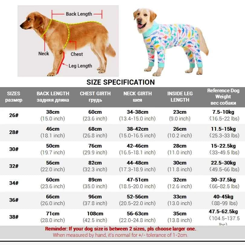 Dog Pyjama Jumpsuit for Medium & Large Dogs – Cosy Full-Cover Belly Recovery Suit (Cuttable Panel)