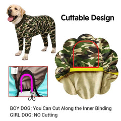 Dog Pyjama Jumpsuit for Medium & Large Dogs – Cosy Full-Cover Belly Recovery Suit (Cuttable Panel)