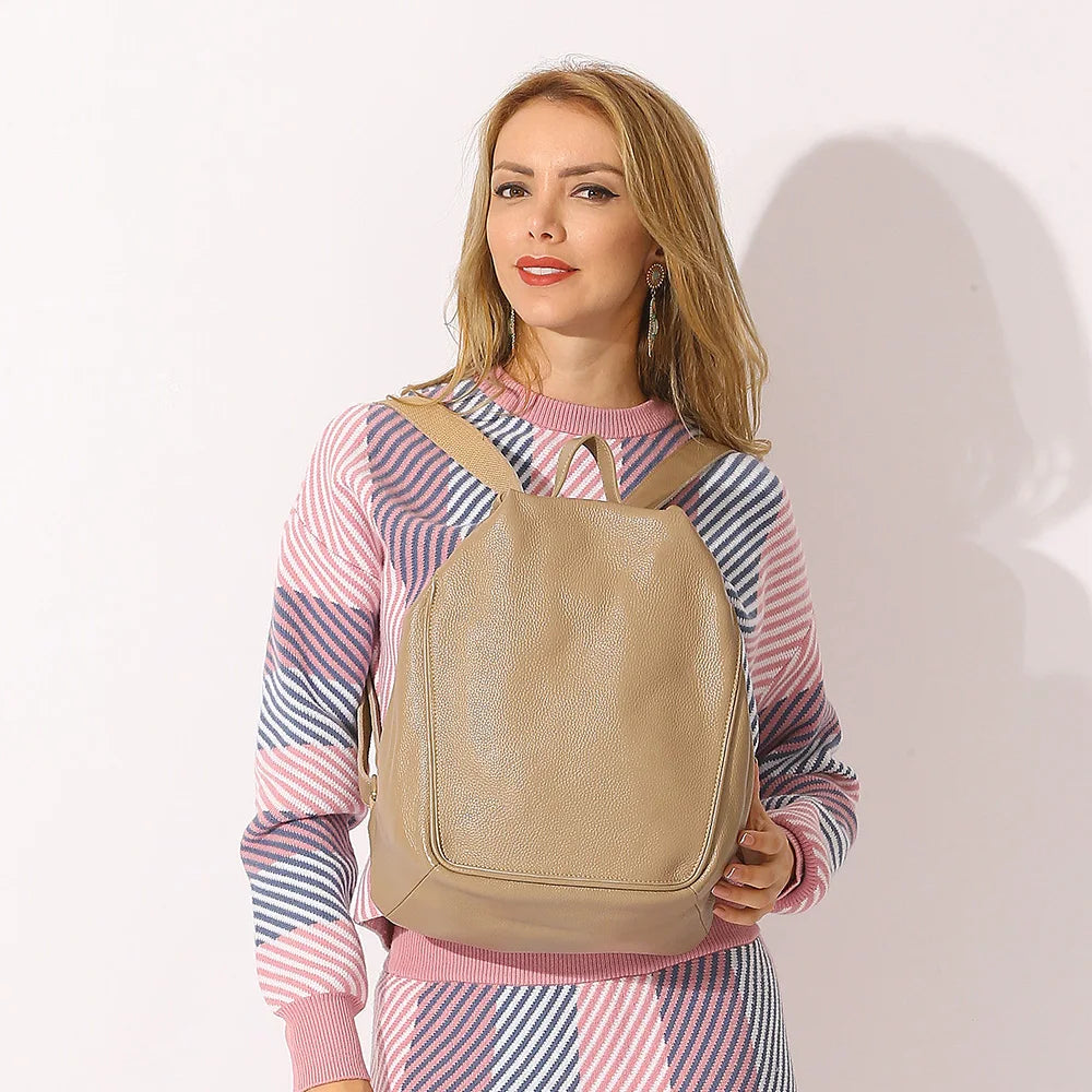 Genuine Leather Classic Backpack Purse – Roomy A4 & iPad-Fit Knapsack Satchel Rucksack for Women (0.82kg)