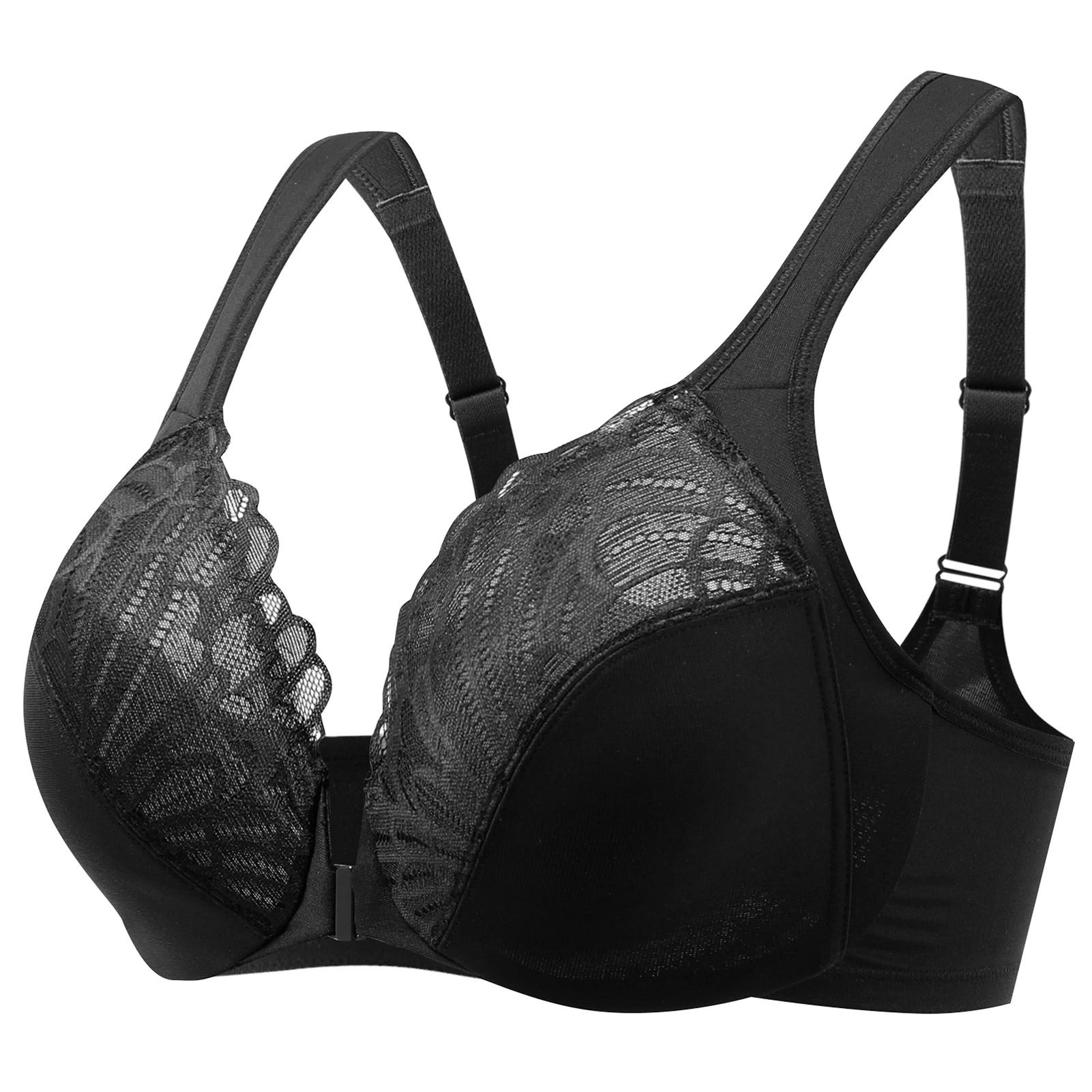 Front Closure Lace Bra | Underwire Plunge 3/4 Cup Cushion Strap
