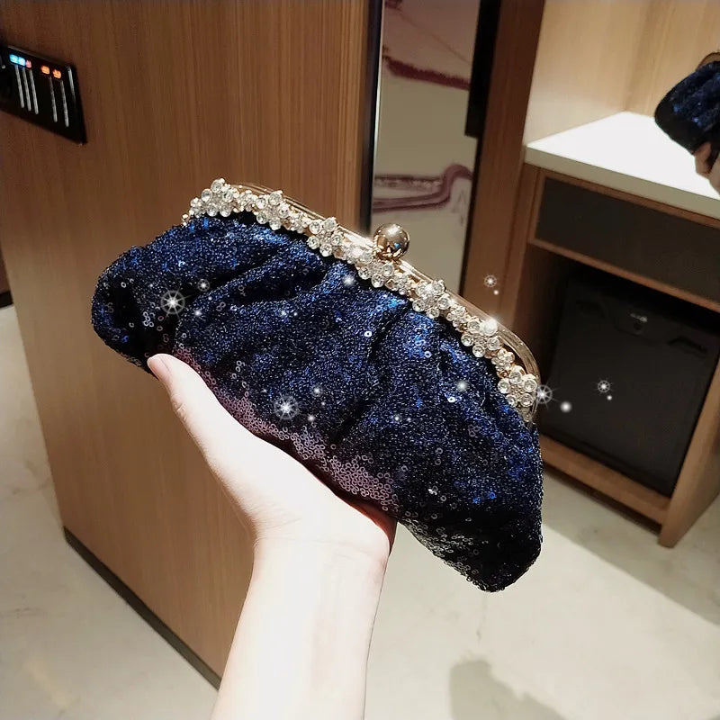 Luxy Moon Dark Blue Sequin Evening Clutch