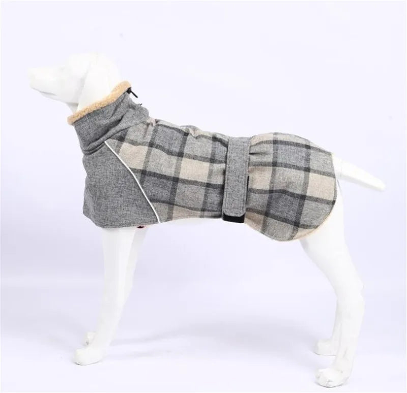 Reflective Windproof Dog Jacket – Thick Checked Winter Coat for Small to Large Dogs (Up to 3XL)