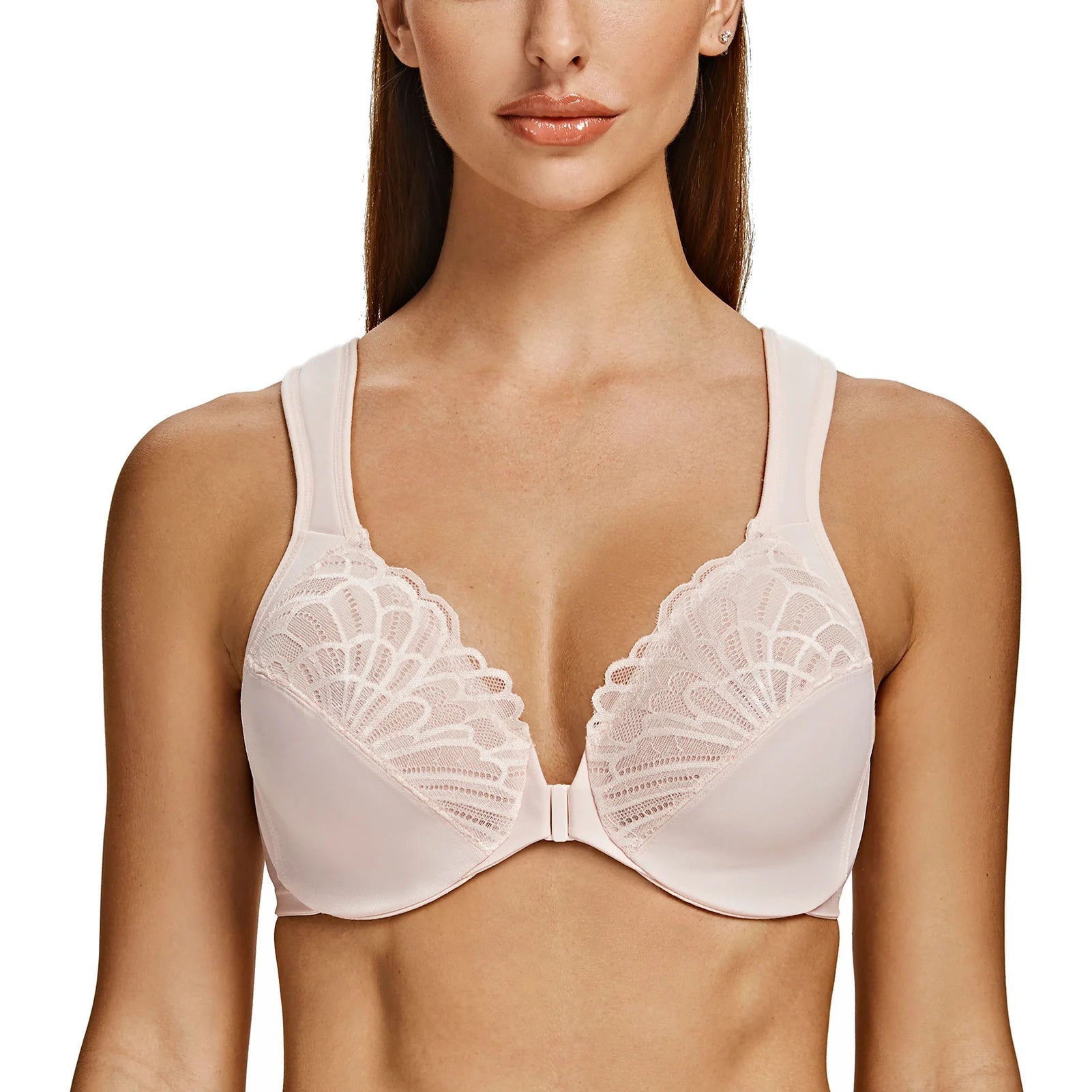 Front Closure Lace Bra | Underwire Plunge 3/4 Cup Cushion Strap