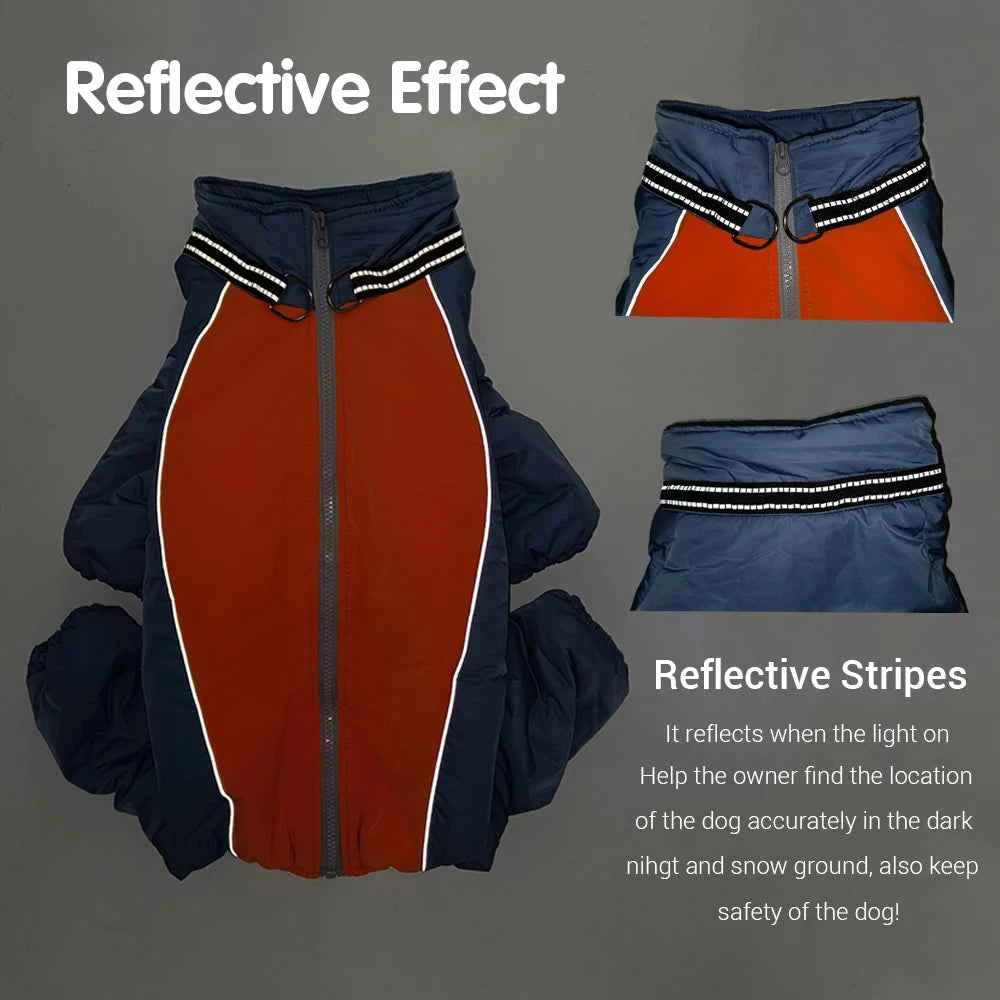 Fleece-Lined Waterproof Dog Overalls for Large Dogs – Reflective Winter Coat for Bulldogs & Labradors