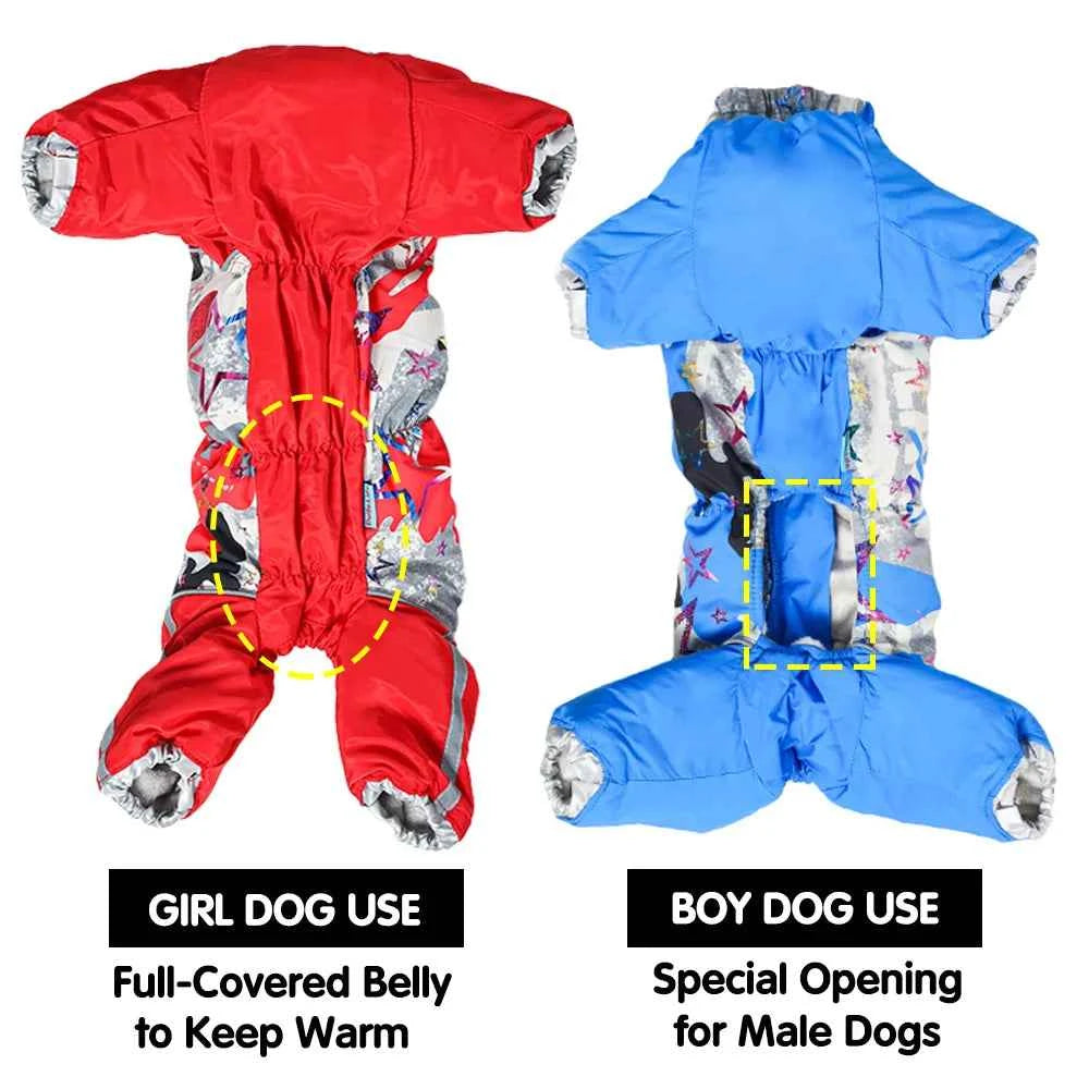 Puffer Dog Snow Suit – Full-Cover Belly Winter Overalls for Small Dogs (Boy & Girl)