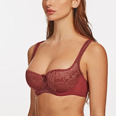 Balconette Bra | Padded Strap Half Cup Underwire Lace Plunge Full Coverage