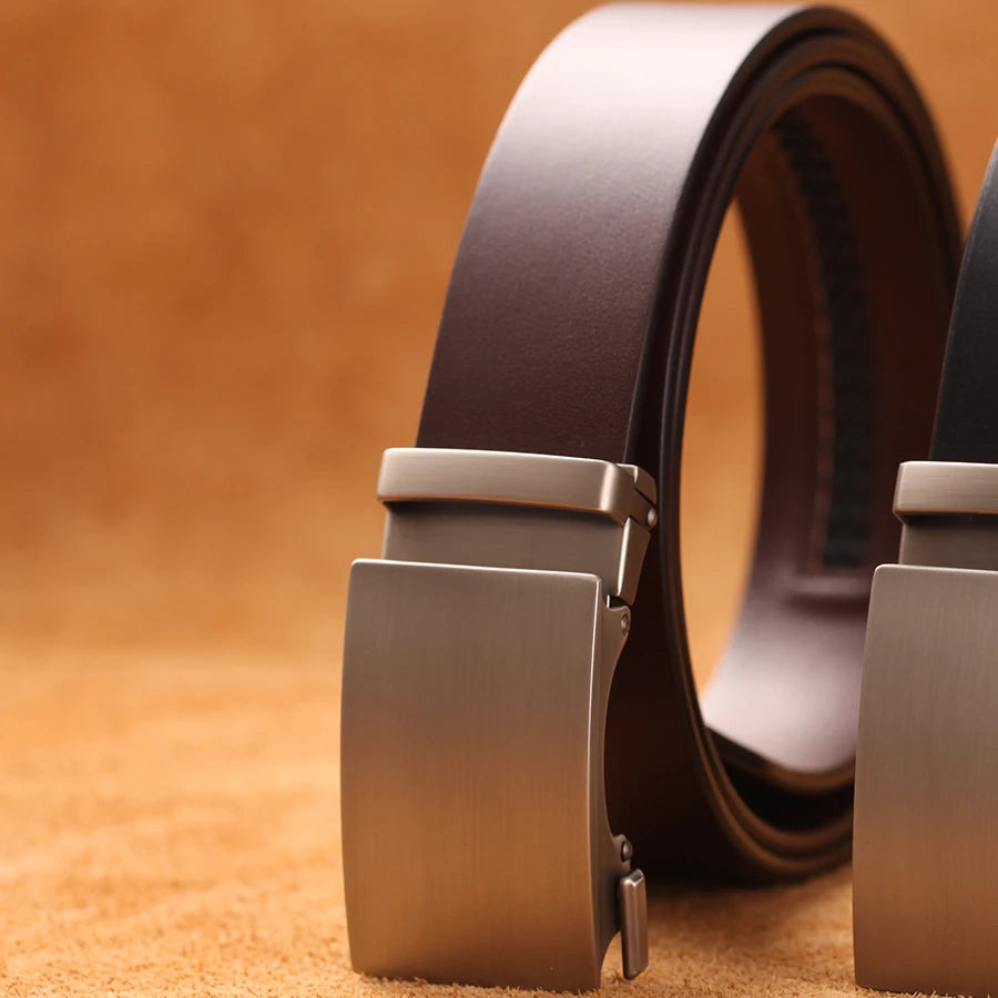 Men’s Genuine Cow Leather Belt — Automatic Buckle Business Strap