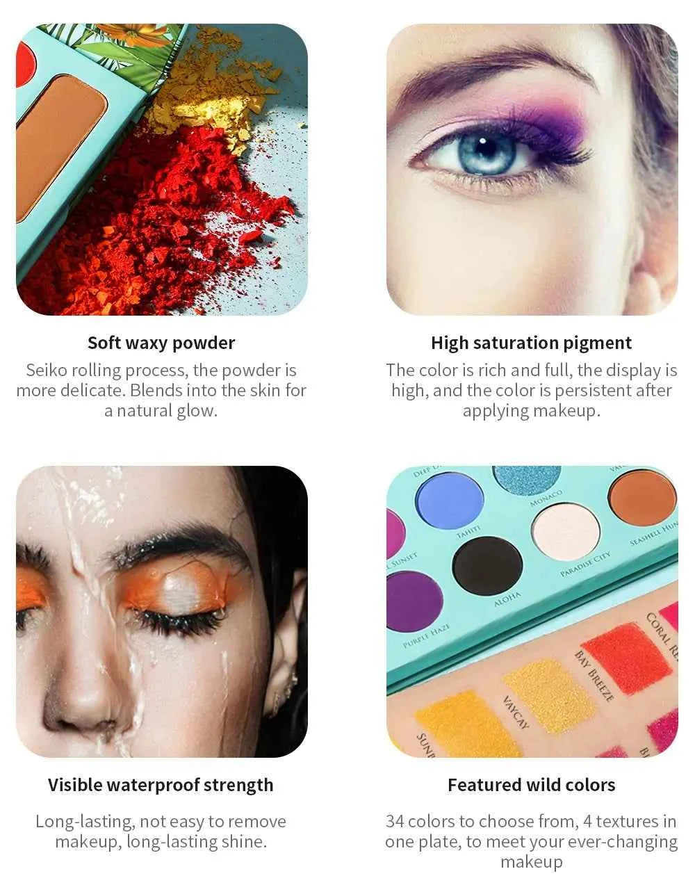 34 Color Tropical Artistry Palette – All in One Vibrant Eye Shadow, Blush, Bronze & Highlighter Collection