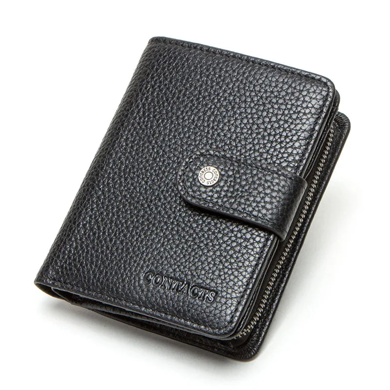 Genuine Leather RFID Short Wallet with Coin Pocket & Card Holders