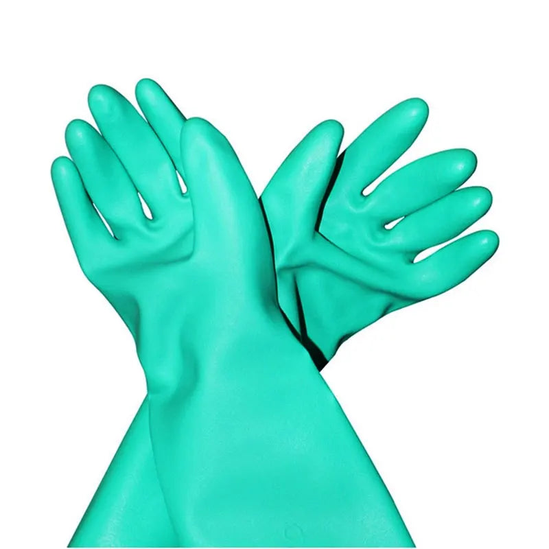 4 Pairs Oil-proof Long Green Safety Nitrile Rubber Coated Work Gloves by Snagg A Gloves
