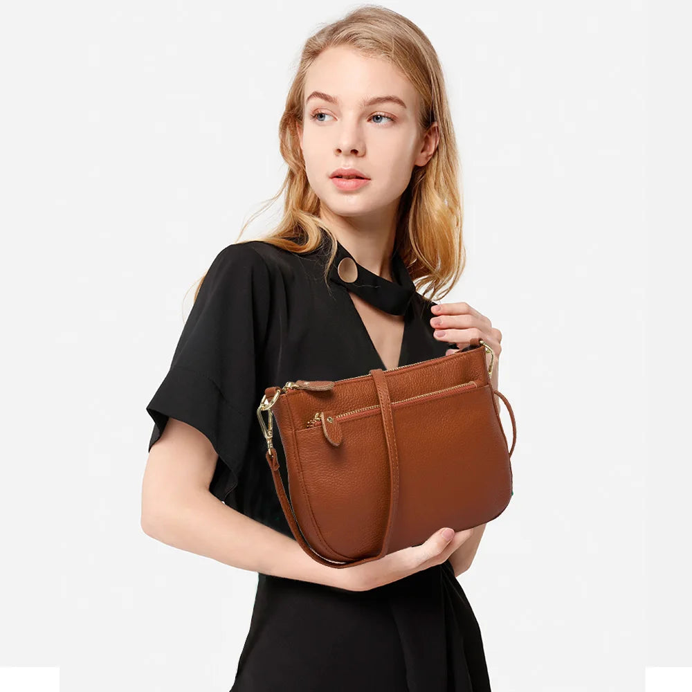 100% Genuine Leather Small Flap Crossbody Bag – Simple Women's Shoulder Purse & Messenger Wallet