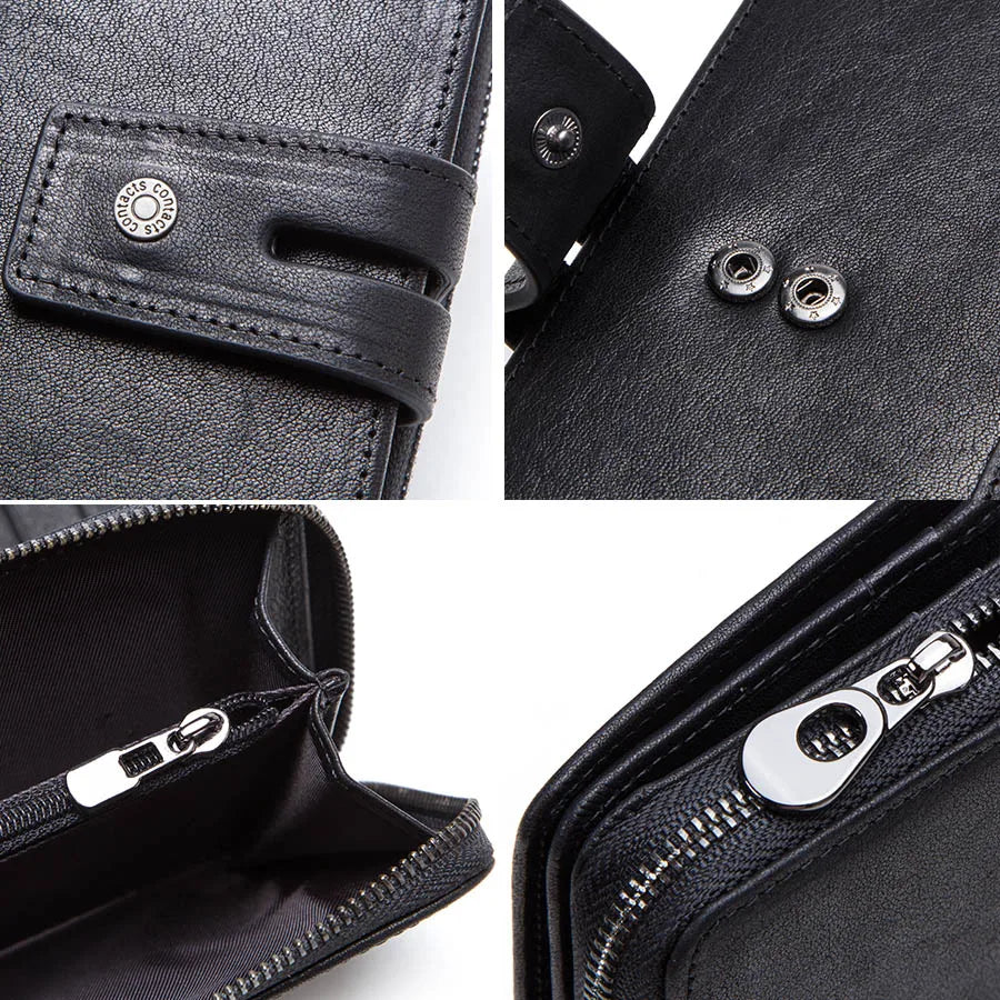 Genuine Leather Men's Long Wallet & Clutch with Card Holders and Coin Purse