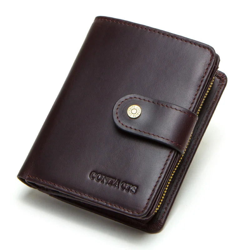 Genuine Leather RFID Short Wallet with Coin Pocket & Card Holders