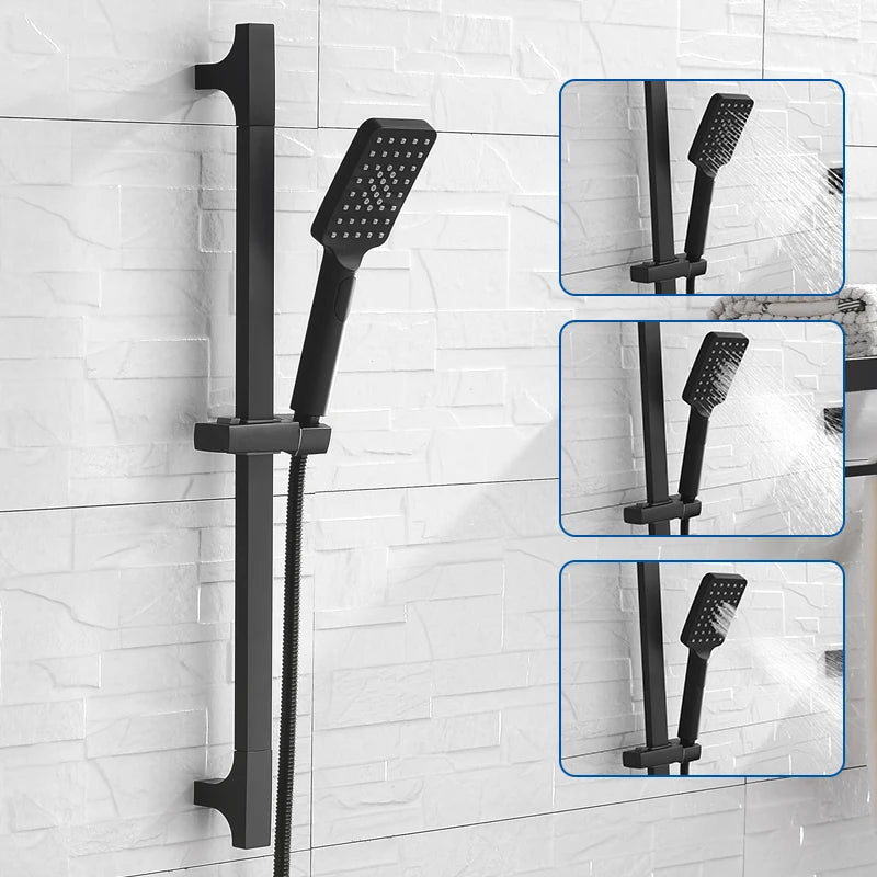 Matte Black Shower Bar Set – Adjustable Rail with 3-Mode Shower Head by Snagg A Shower Head