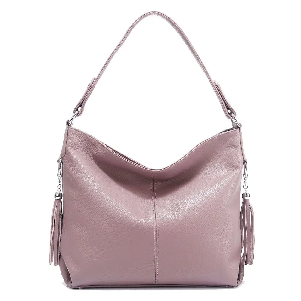 Soft Genuine Leather Tassel Hobo Bag – Elegant Women's Shoulder & Messenger Purse Satchel