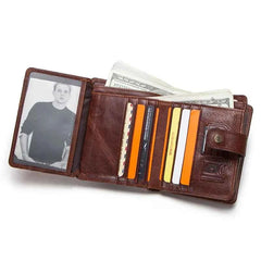 Genuine Leather RFID Short Wallet with Coin Pocket & Card Holders