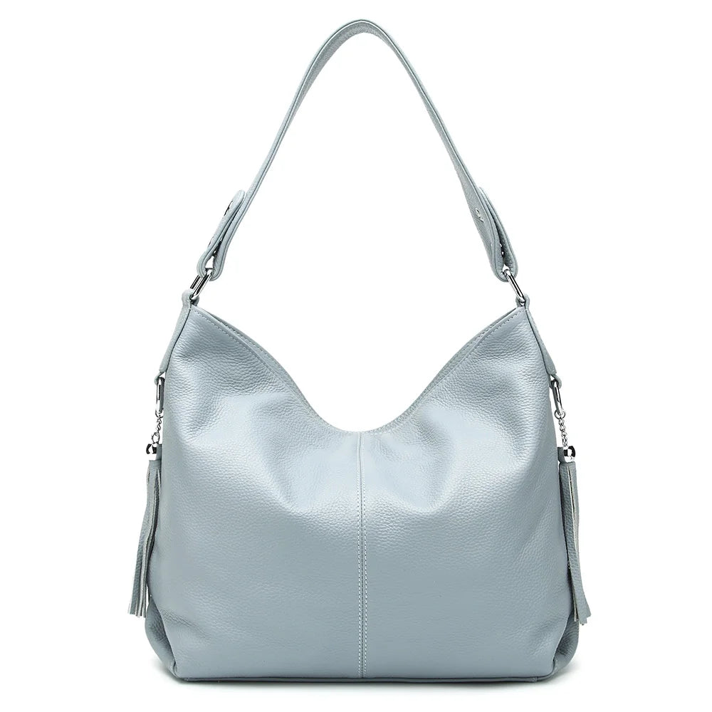 Soft Genuine Leather Tassel Hobo Bag – Elegant Women's Shoulder & Messenger Purse Satchel