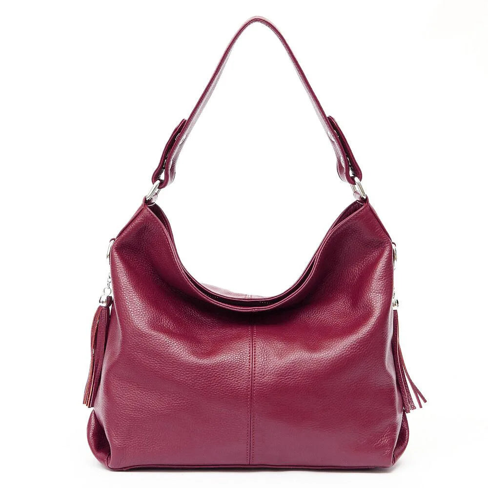 Soft Genuine Leather Tassel Hobo Bag – Elegant Women's Shoulder & Messenger Purse Satchel