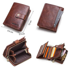 Genuine Leather RFID Short Wallet with Coin Pocket & Card Holders