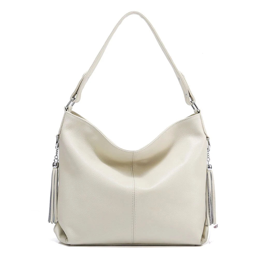 Soft Genuine Leather Tassel Hobo Bag – Elegant Women's Shoulder & Messenger Purse Satchel