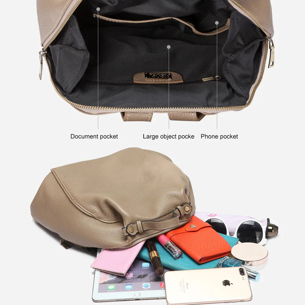 Genuine Leather Classic Backpack Purse – Roomy A4 & iPad-Fit Knapsack Satchel Rucksack for Women (0.82kg)