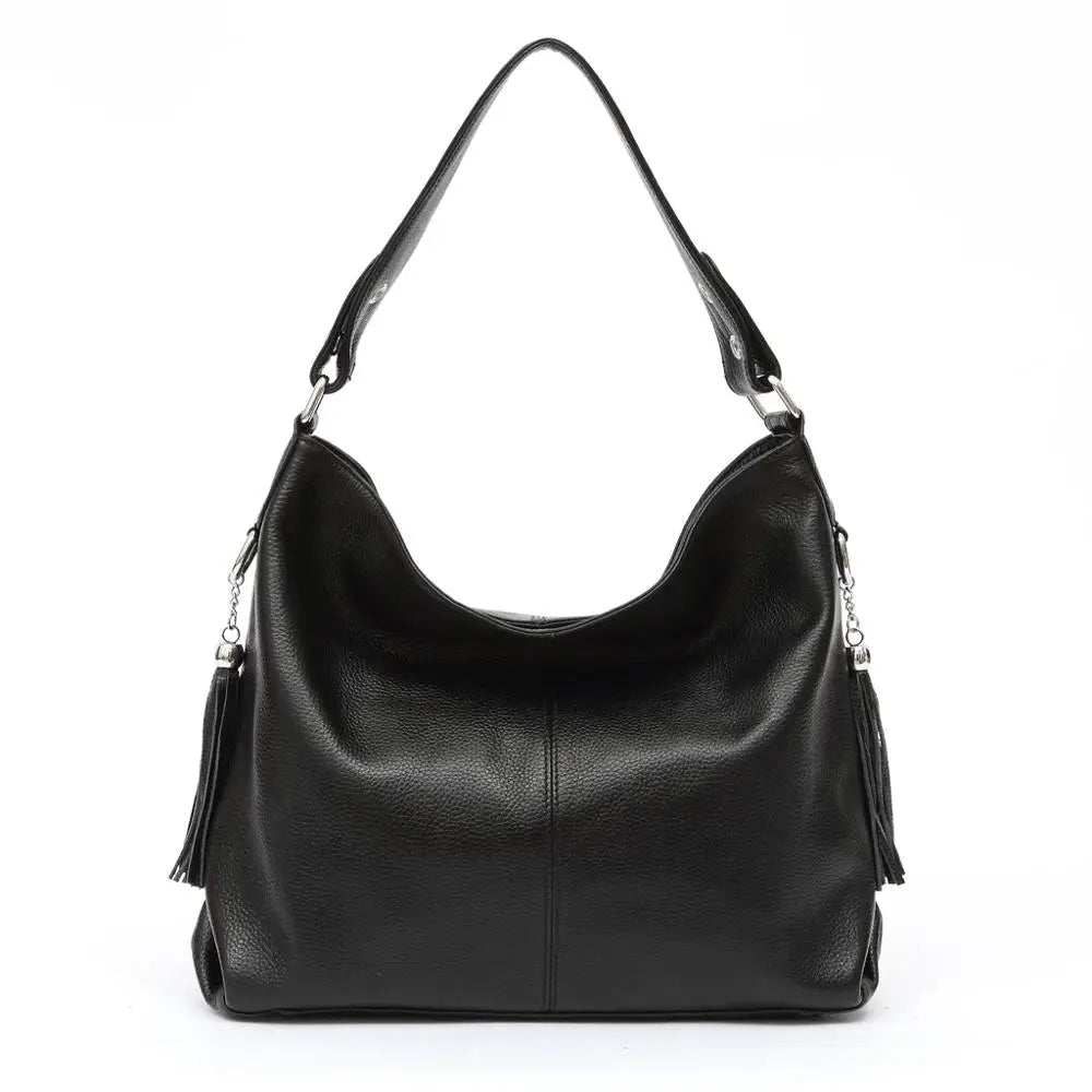 Soft Genuine Leather Tassel Hobo Bag – Elegant Women's Shoulder & Messenger Purse Satchel