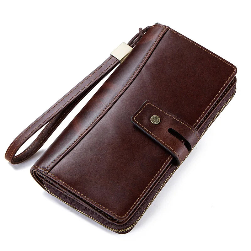 Genuine Leather Men's Long Wallet & Clutch with Card Holders and Coin Purse